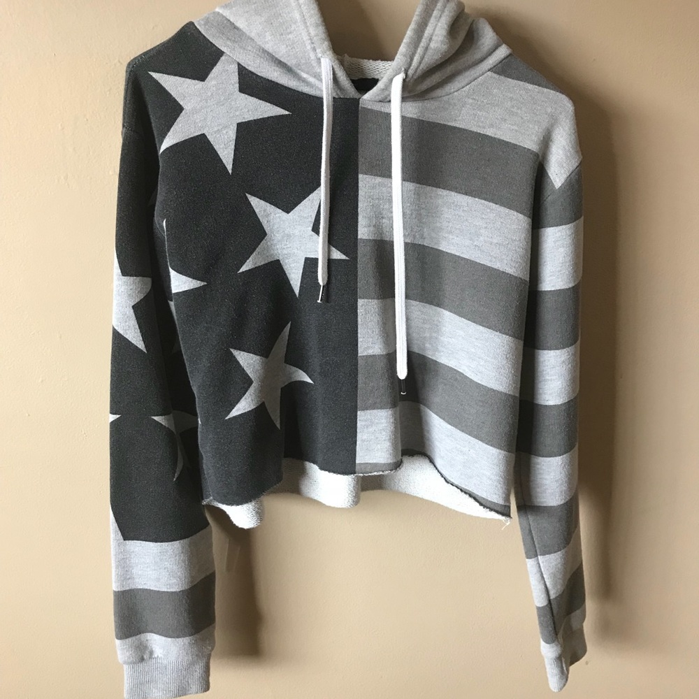 Cropped monochrome American Flag Hoodie